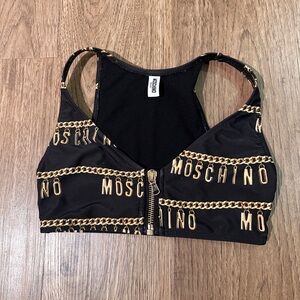 Moschino swim black and gold print swimsuit top size medium